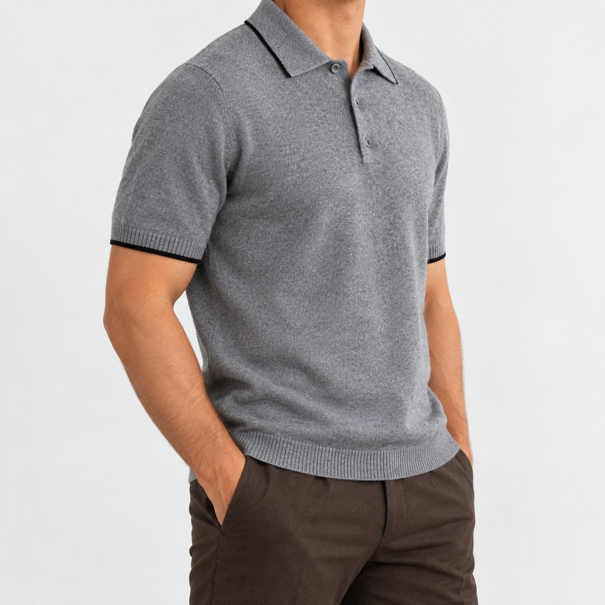 Merino wool polo with contrast trim