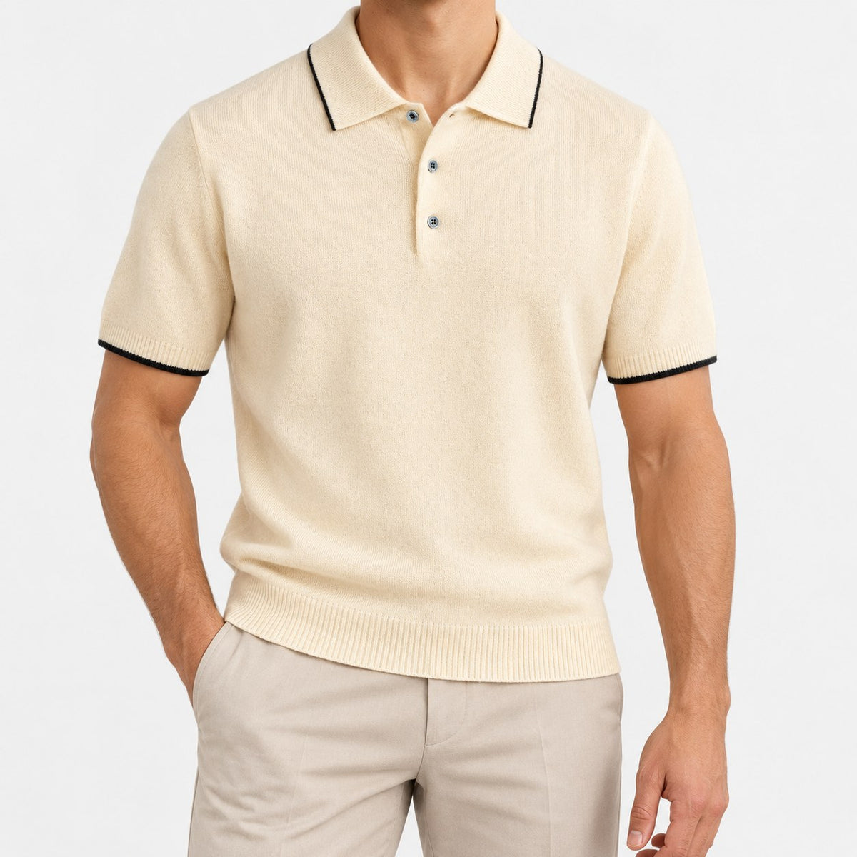 Merino wool polo with contrast trim