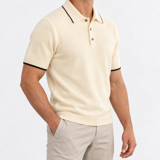 Merino wool polo with contrast trim