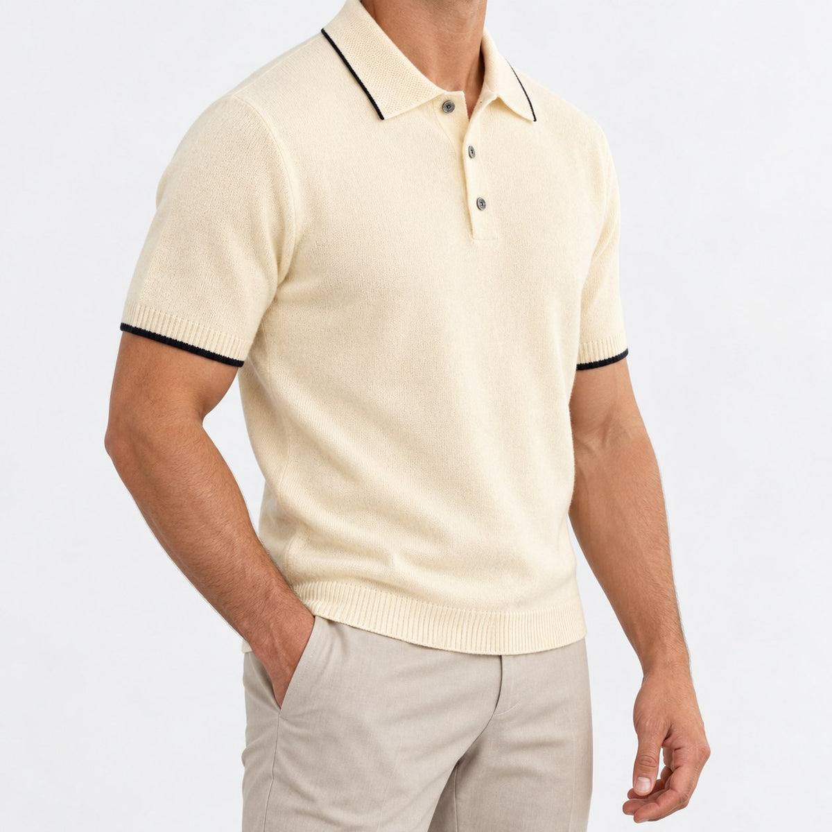 Merino wool polo with contrast trim