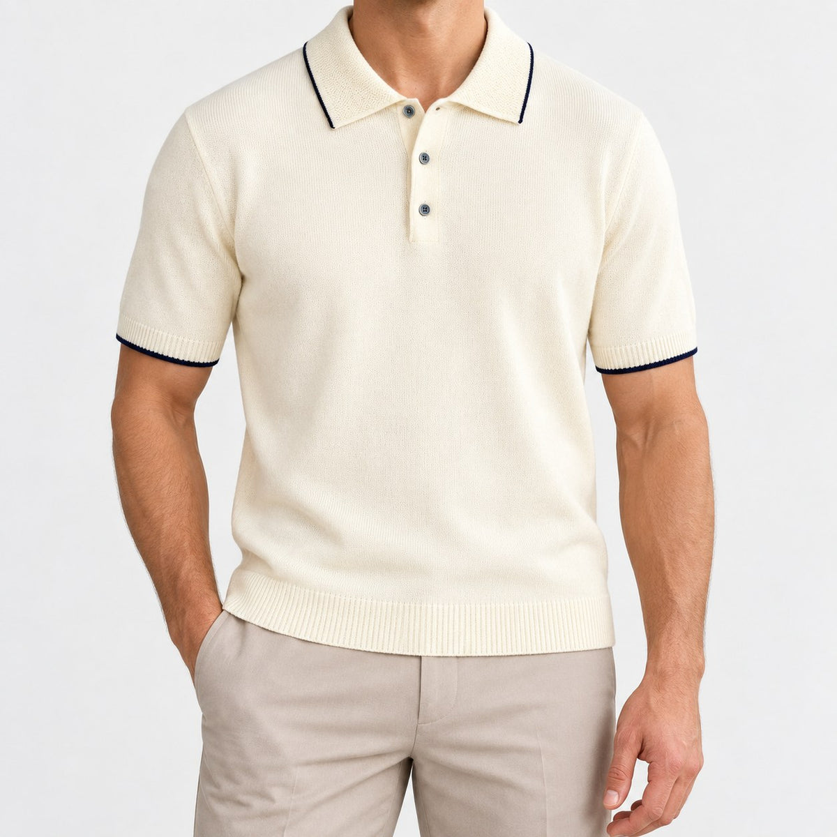 Merino wool polo with contrast trim