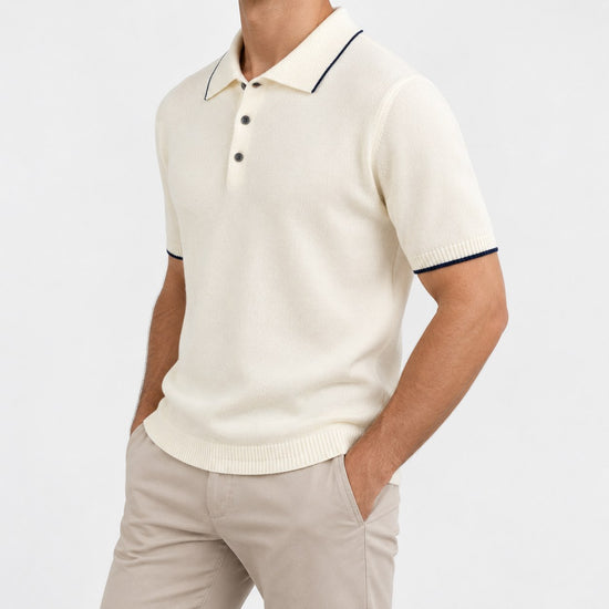 Merino wool polo with contrast trim