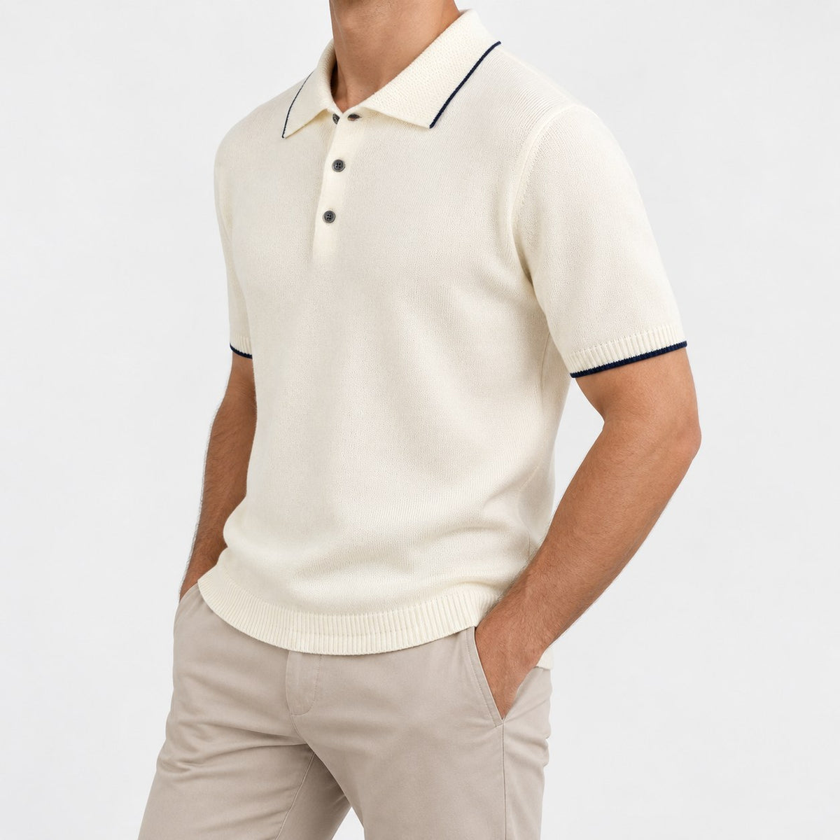 Merino wool polo with contrast trim