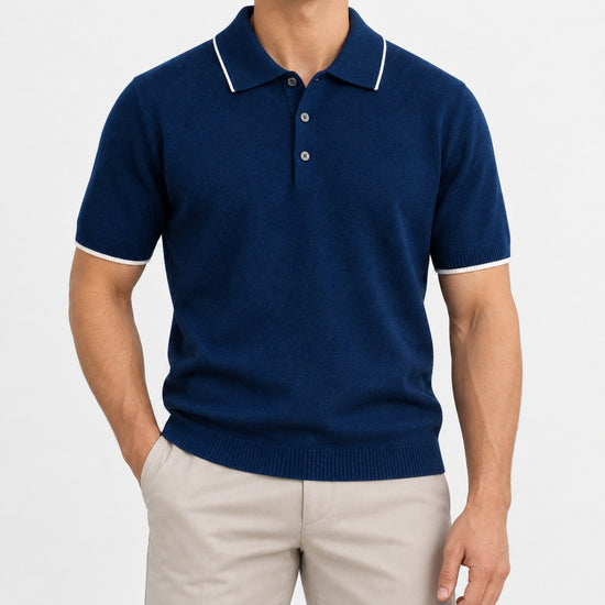 Merino wool polo with contrast trim