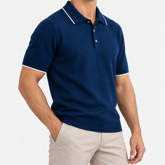 Merino wool polo with contrast trim