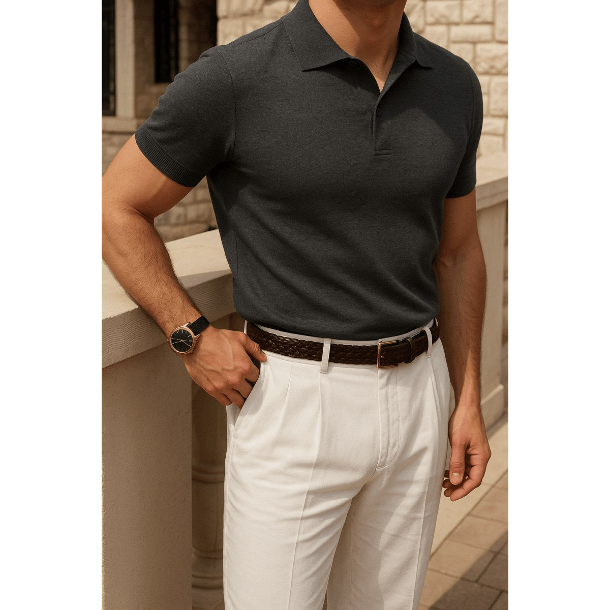 Merino wool summer polo shirt