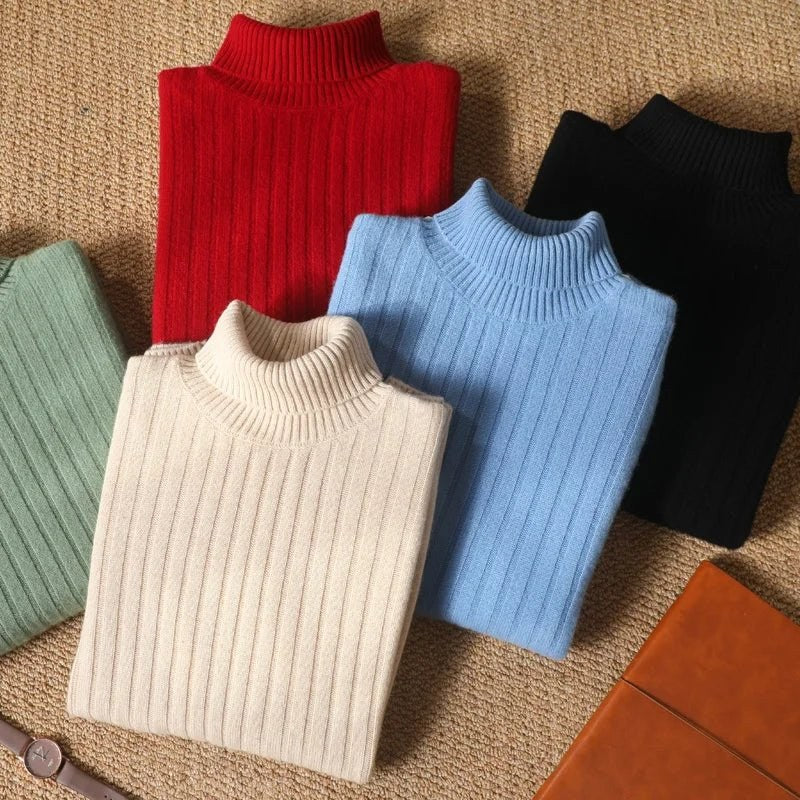 Merino wool winter turtleneck sweater