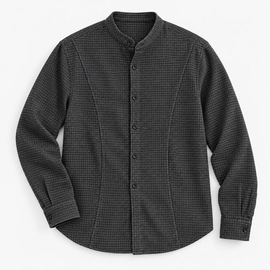 Microcheck band collar shirt with panel seams