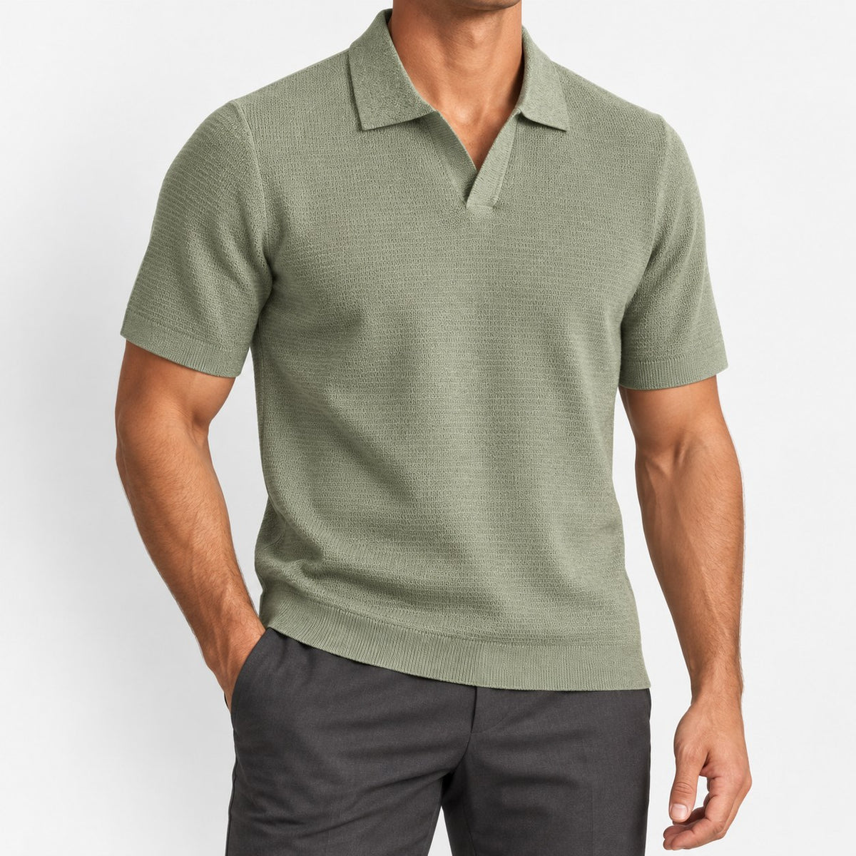 Open collar fine knit polo