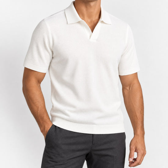 Open collar fine knit polo
