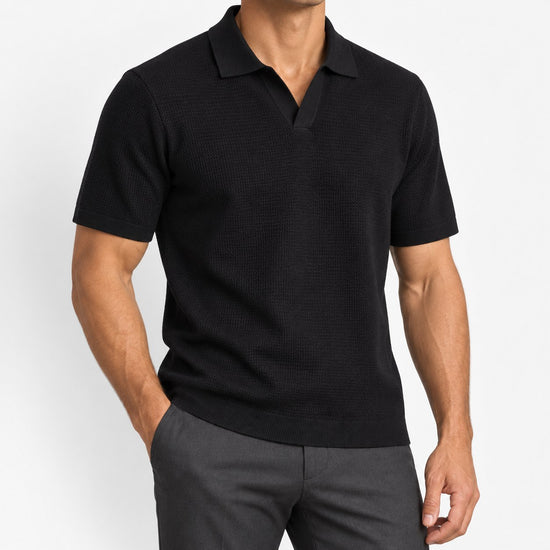 Open collar fine knit polo