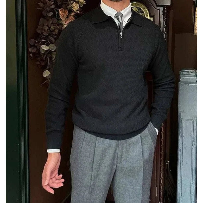 Oxford zipper sweater