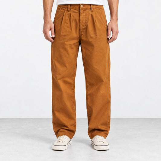 Pleated cotton utility trousers