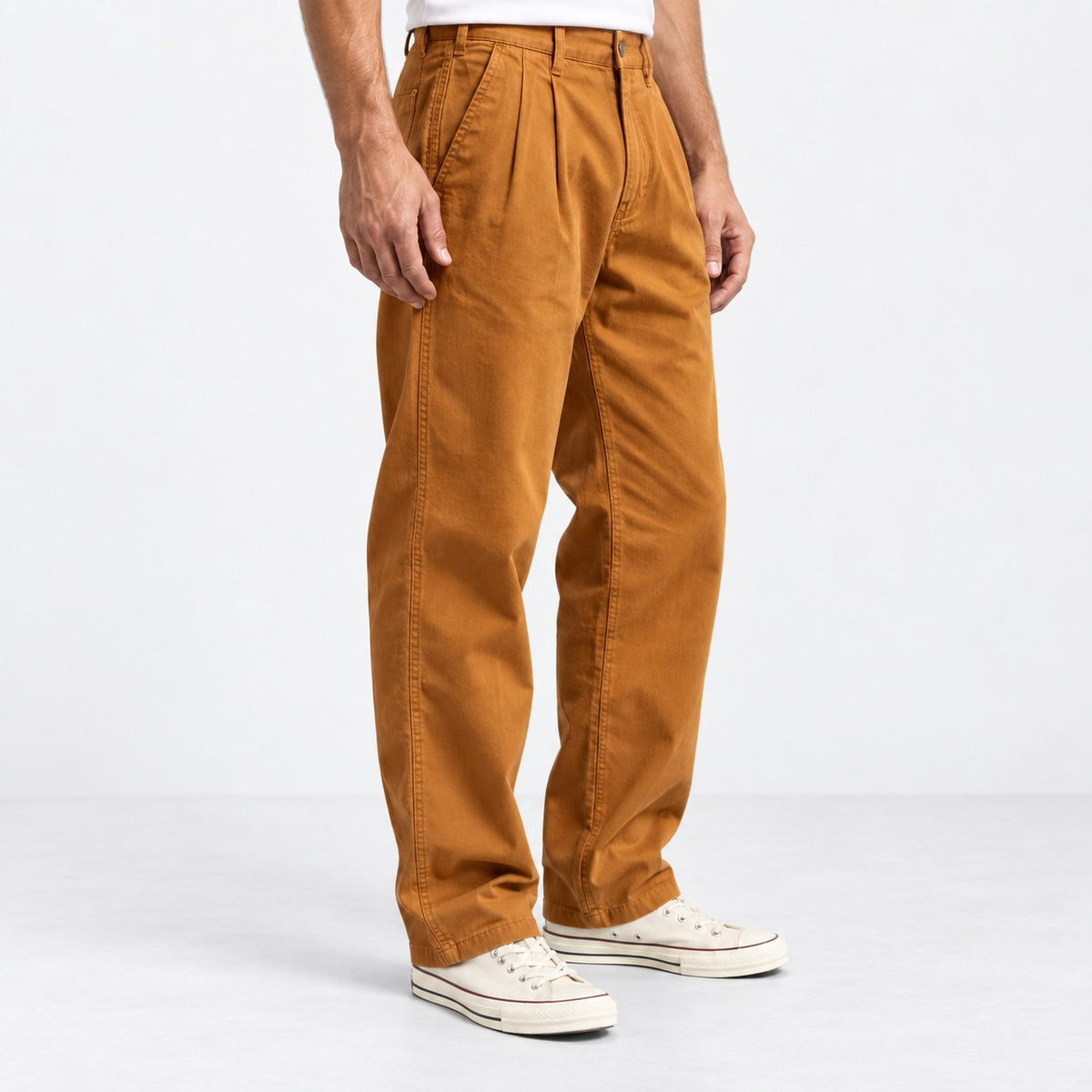 Pleated cotton utility trousers