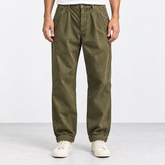 Pleated cotton utility trousers