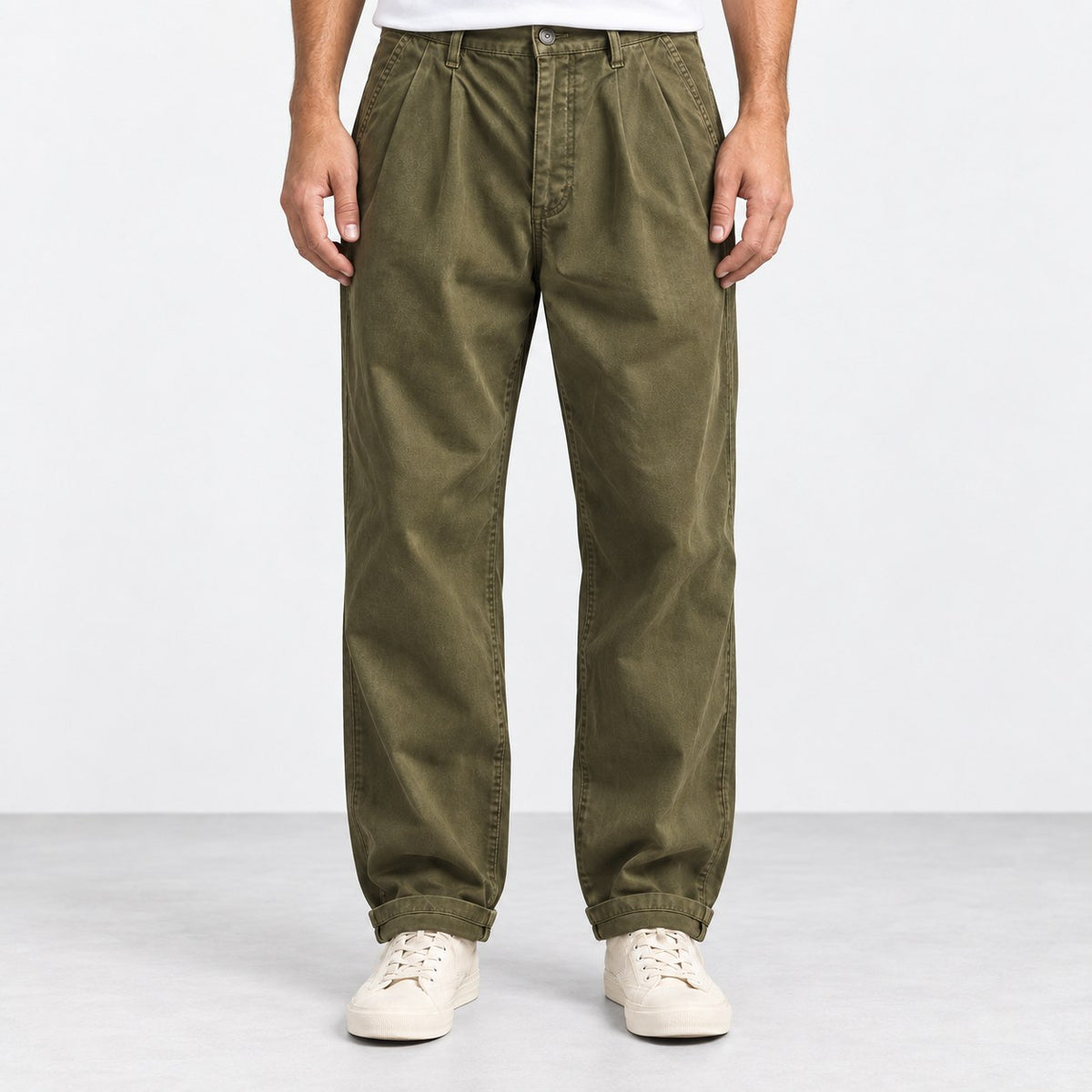 Pleated cotton utility trousers