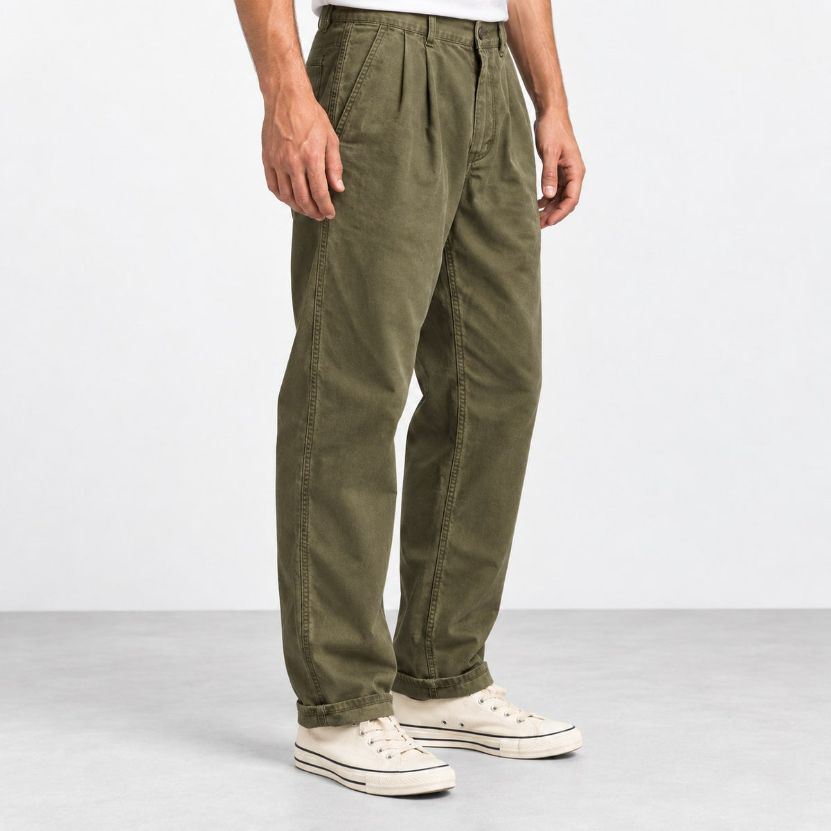 Pleated cotton utility trousers