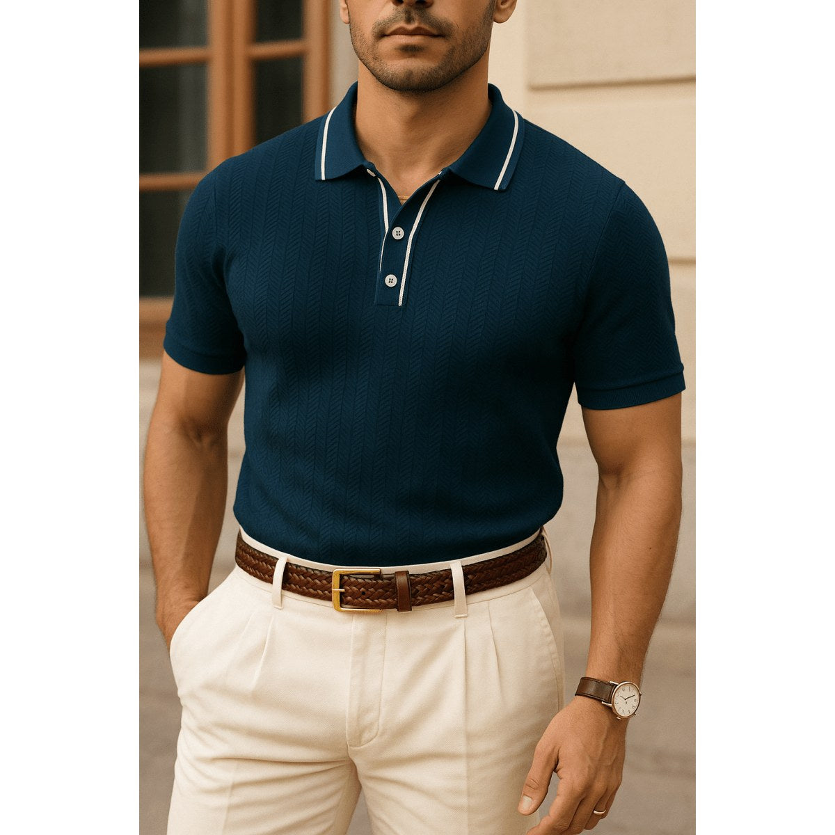 Regular-fit summer knit polo shirt