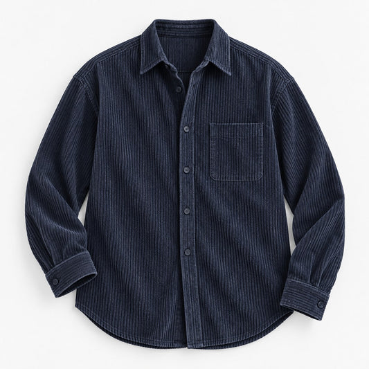 Relaxed corduroy shirt with a curved hem