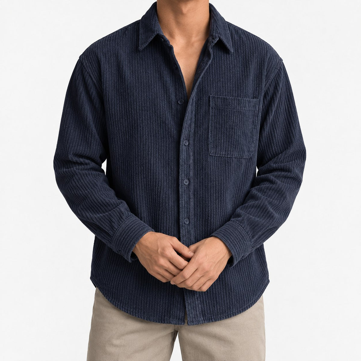 Relaxed corduroy shirt with a curved hem
