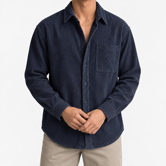 Relaxed corduroy shirt with a curved hem