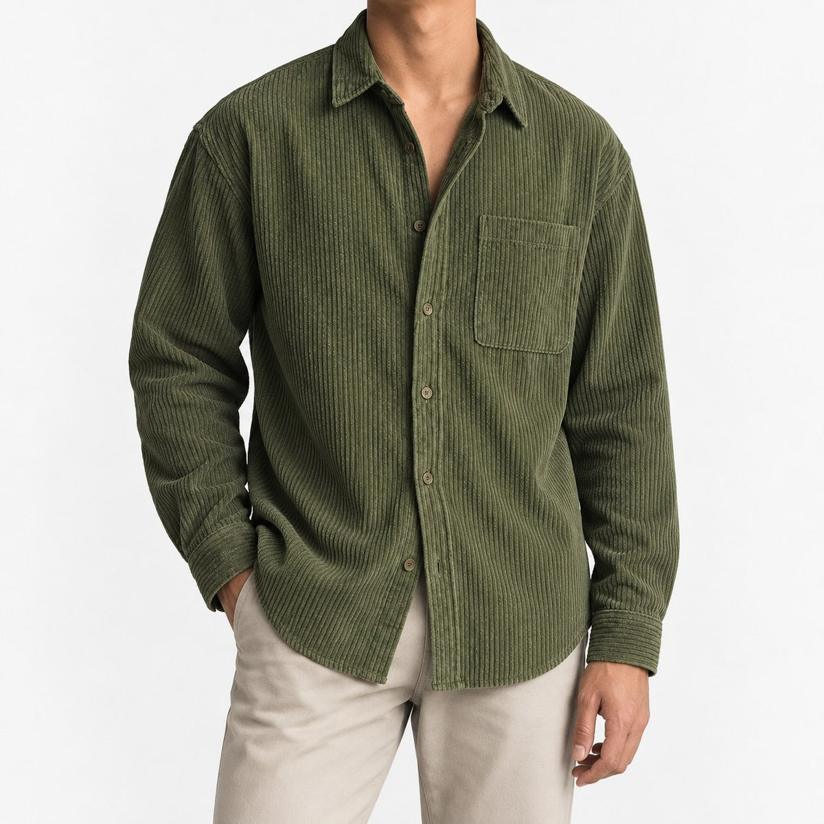 Relaxed corduroy shirt with a curved hem