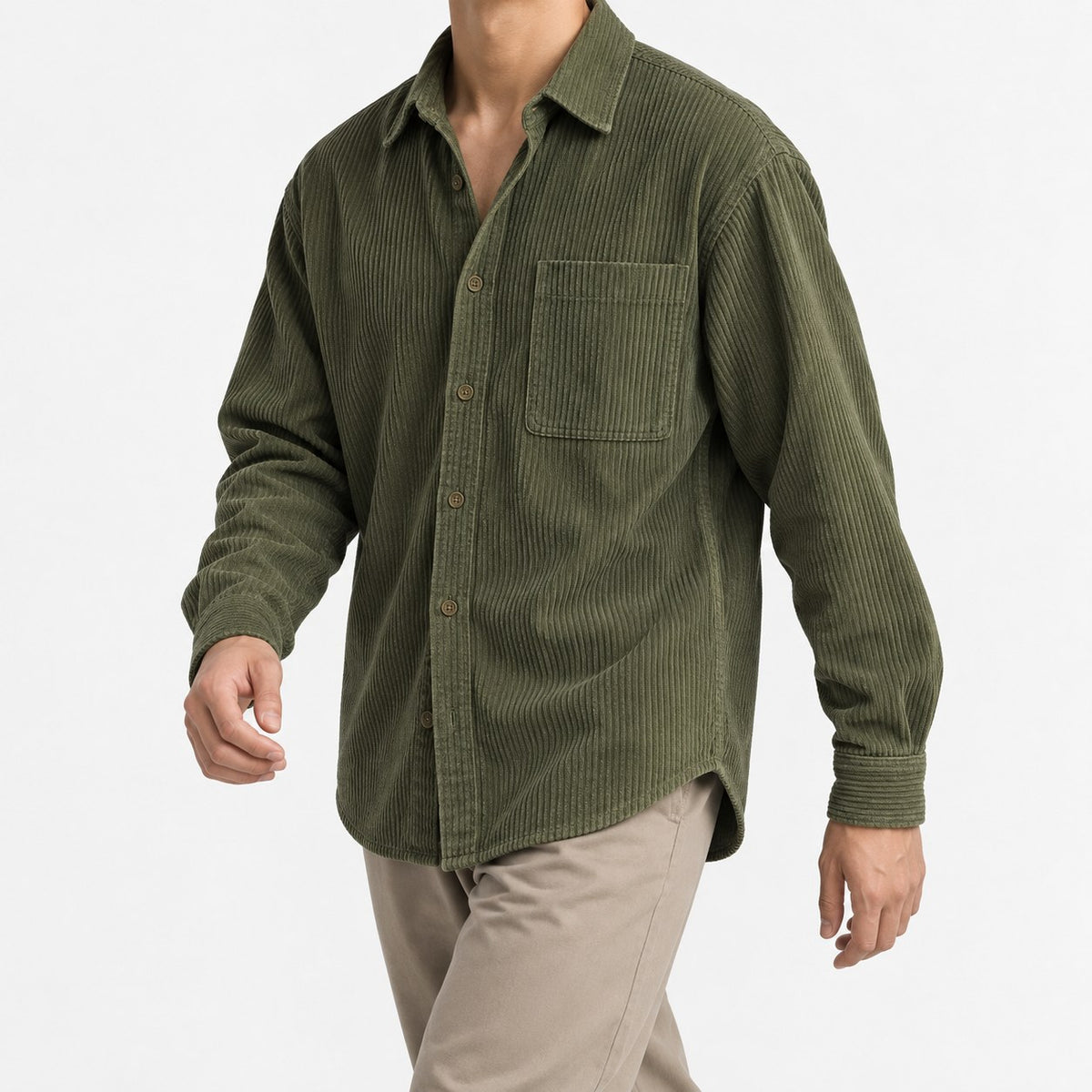 Relaxed corduroy shirt with a curved hem