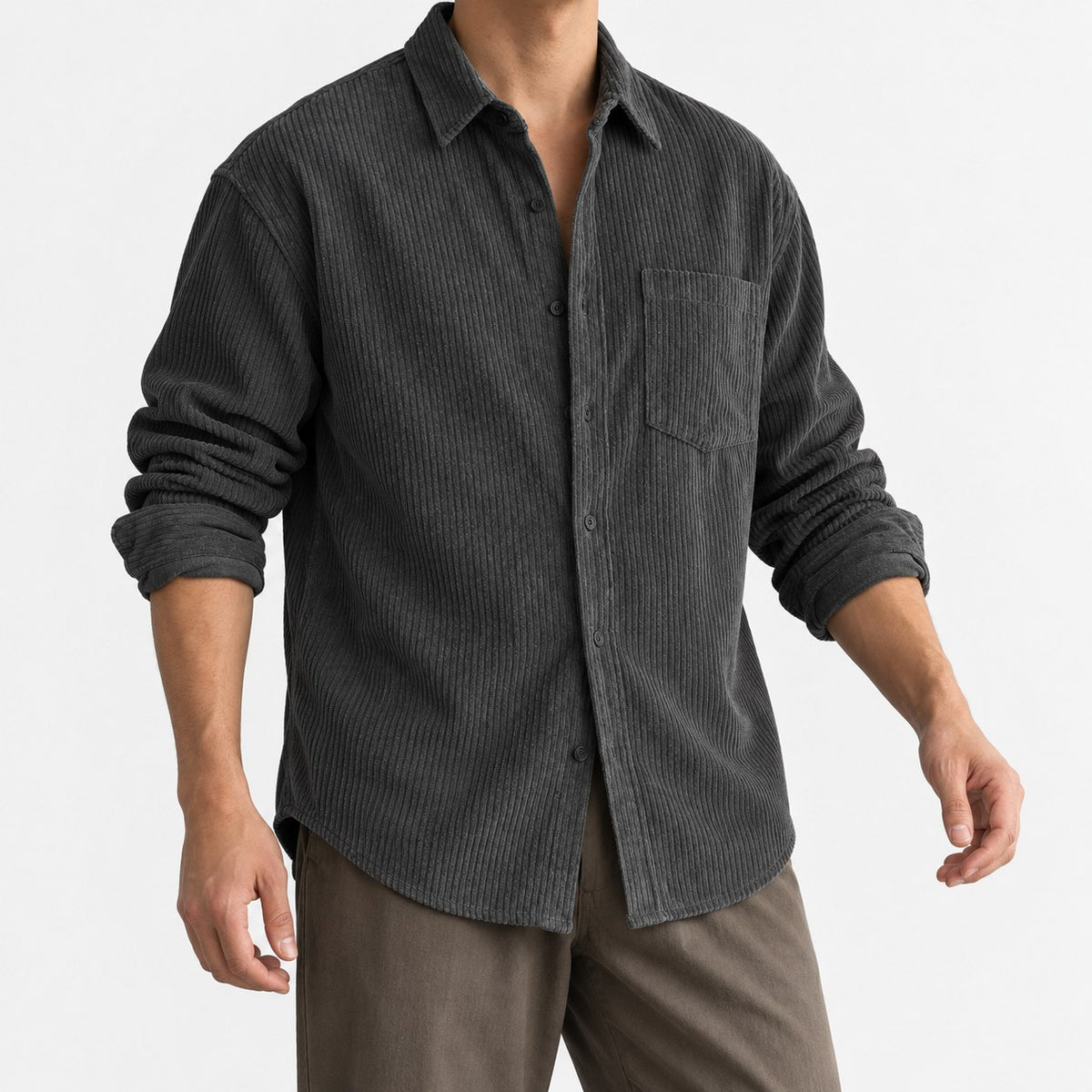 Relaxed corduroy shirt with a curved hem