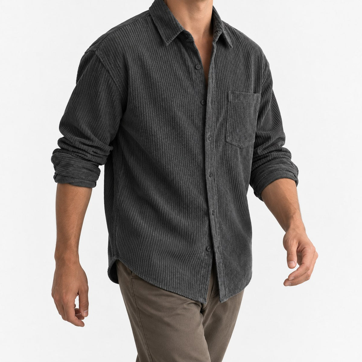 Relaxed corduroy shirt with a curved hem