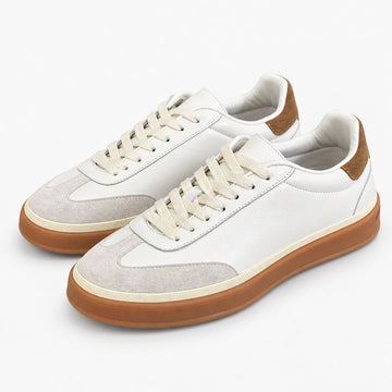 Retro leather sneakers with contrast soles
