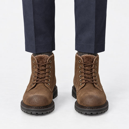 Rough suede lace up ankle boots