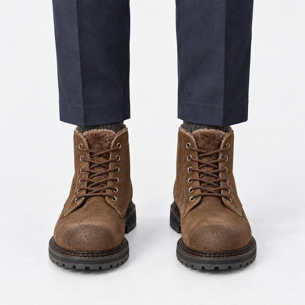 Rough suede lace up ankle boots