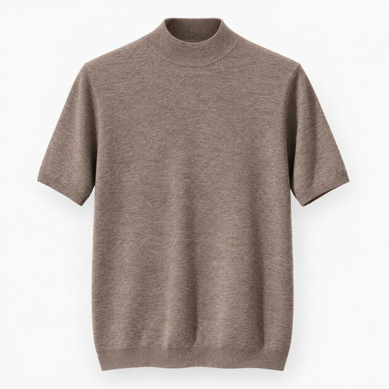 Short sleeve wool mock neck top