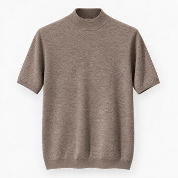 Short sleeve wool mock neck top