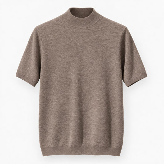 Short sleeve wool mock neck top