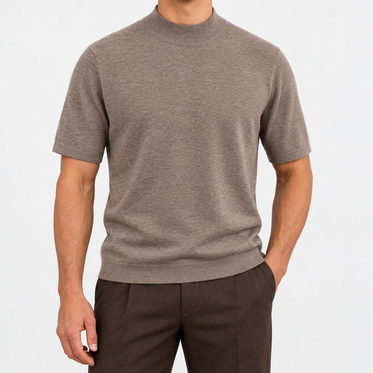 Short sleeve wool mock neck top