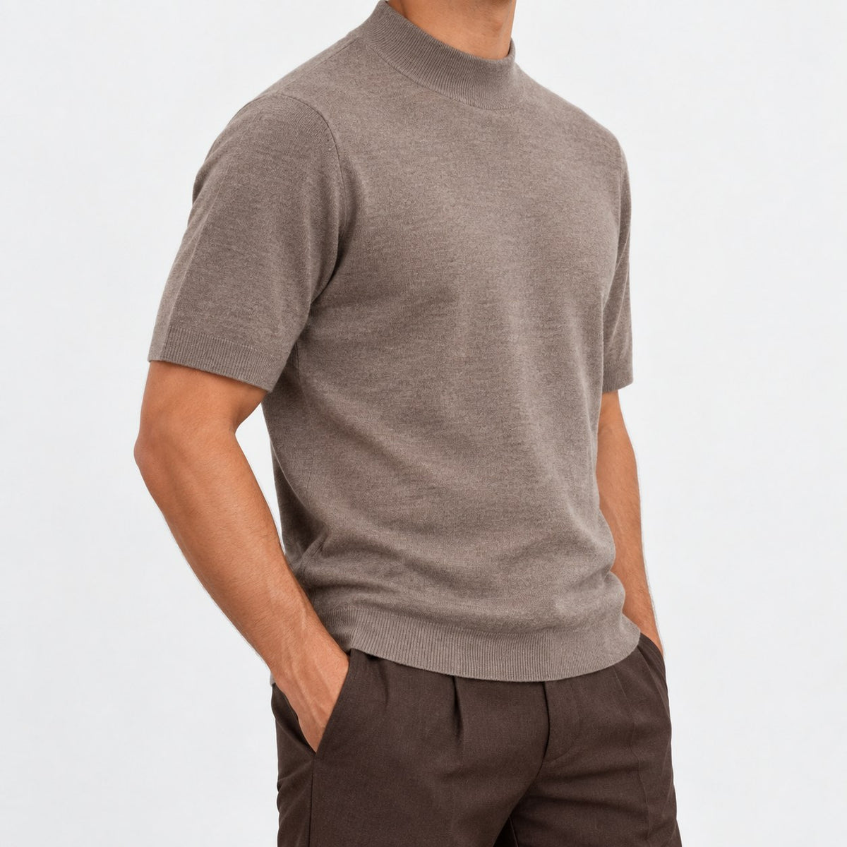 Short sleeve wool mock neck top