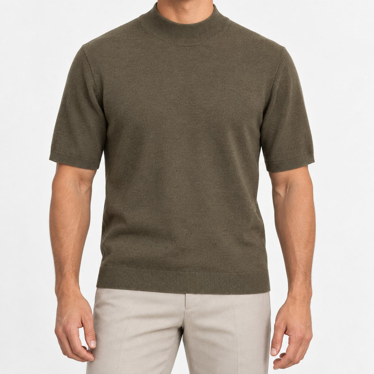 Short sleeve wool mock neck top