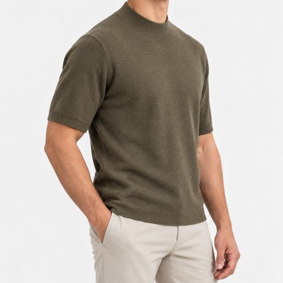 Short sleeve wool mock neck top