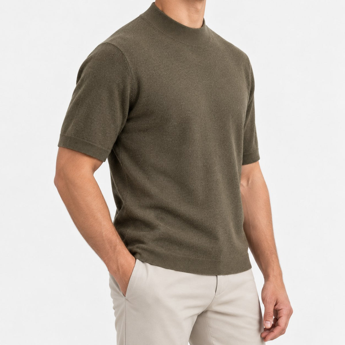 Short sleeve wool mock neck top