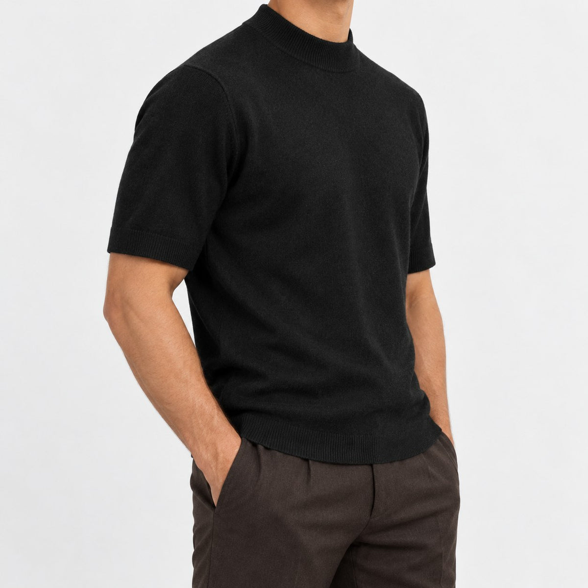 Short sleeve wool mock neck top