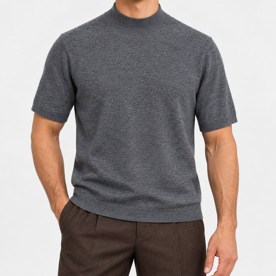 Short sleeve wool mock neck top