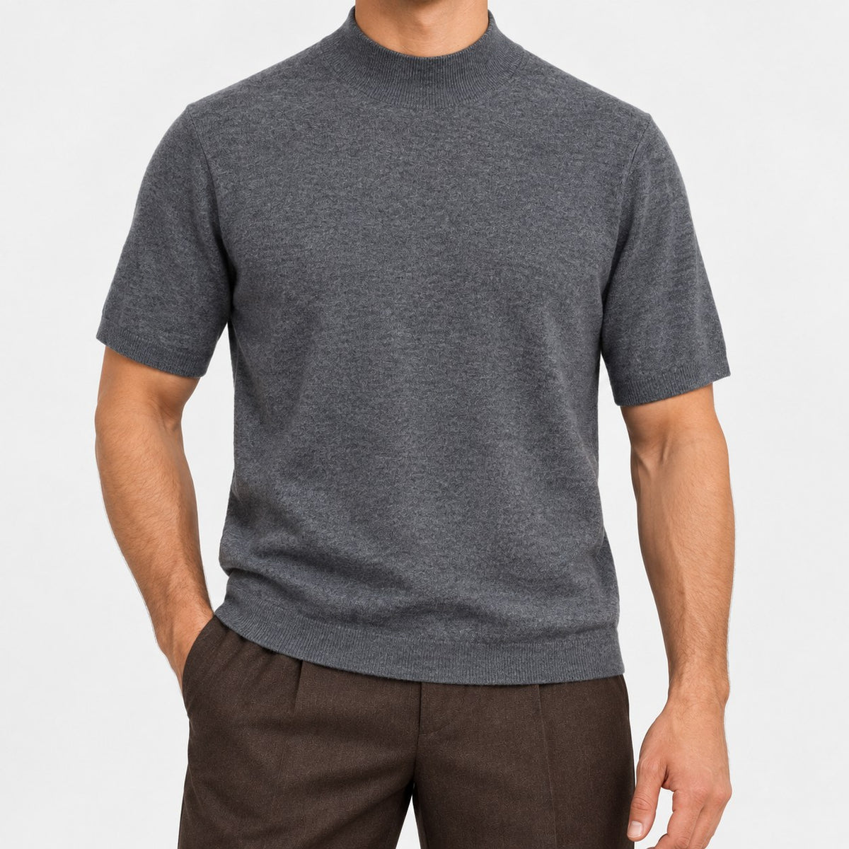 Short sleeve wool mock neck top