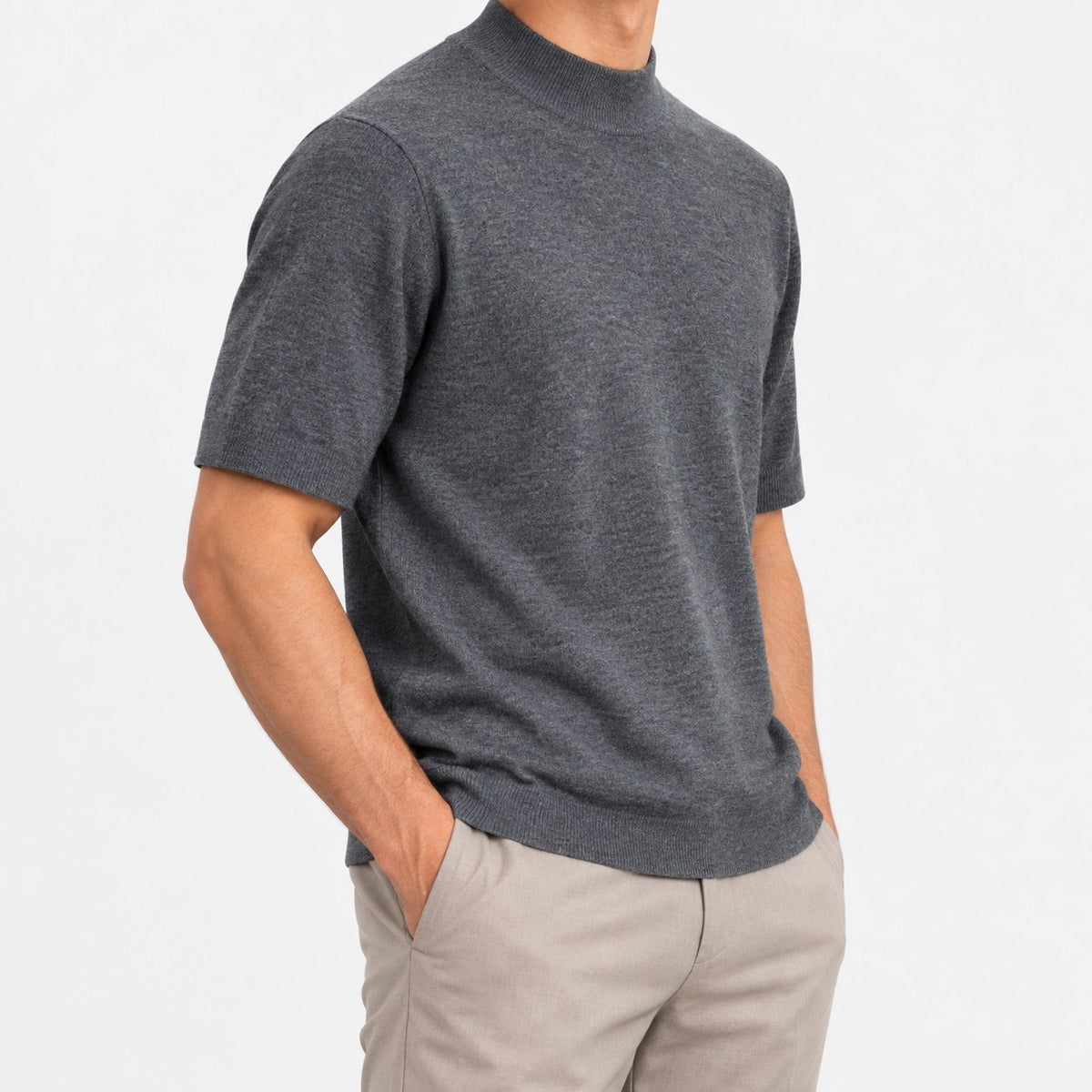 Short sleeve wool mock neck top