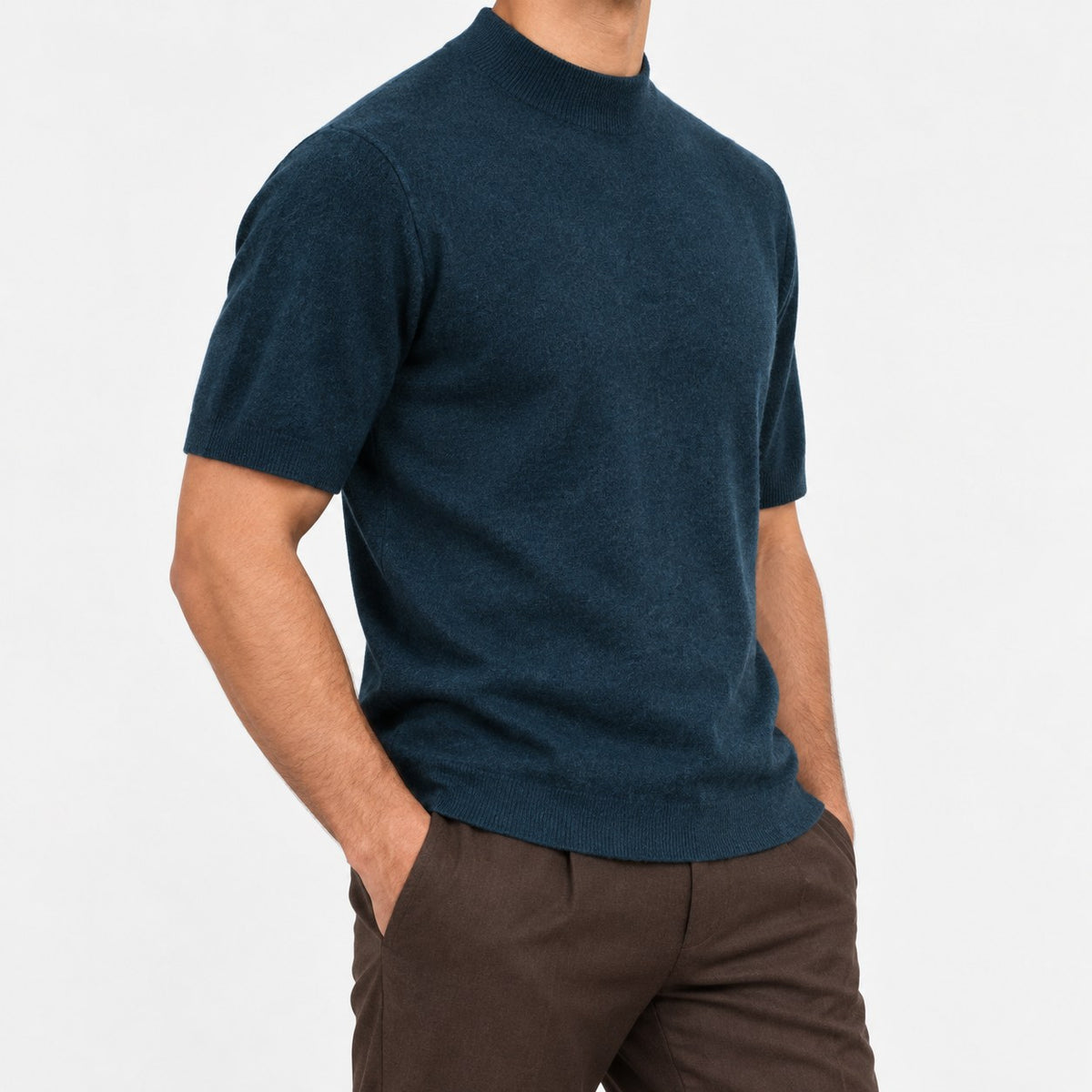Short sleeve wool mock neck top