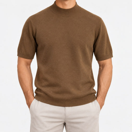 Short sleeve wool mock neck top