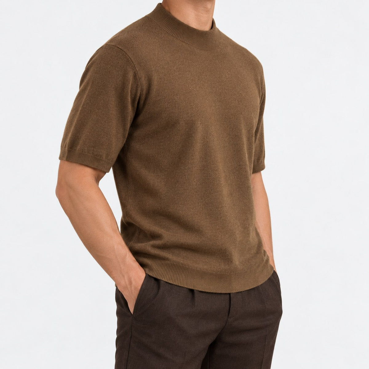 Short sleeve wool mock neck top