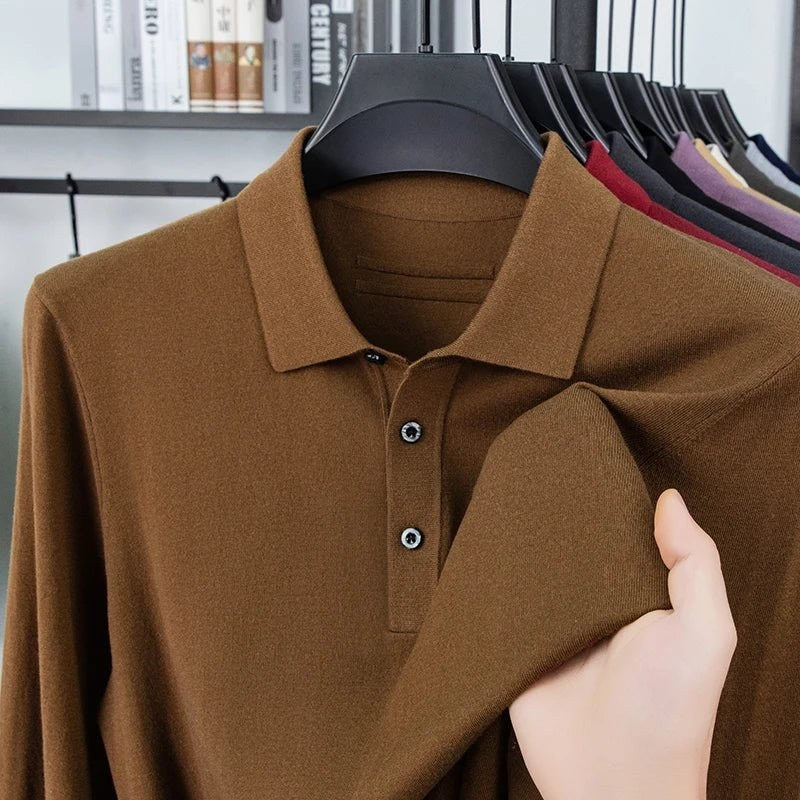 Silk-wool cashmere polo sweater