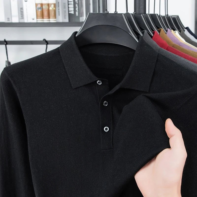 Silk-wool cashmere polo sweater