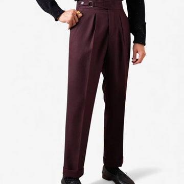 Single-pleat straight high-waist trousers